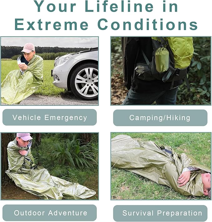 Emergency Sleeping Bag Survival Bag 3 Pack | Thermal Waterproof Mylar Bivy Sack for Adults | Portable Emergency Sleeping Bags for Survival, Extreme Cold, Camping, Hiking, and Outdoor Emergency Gear