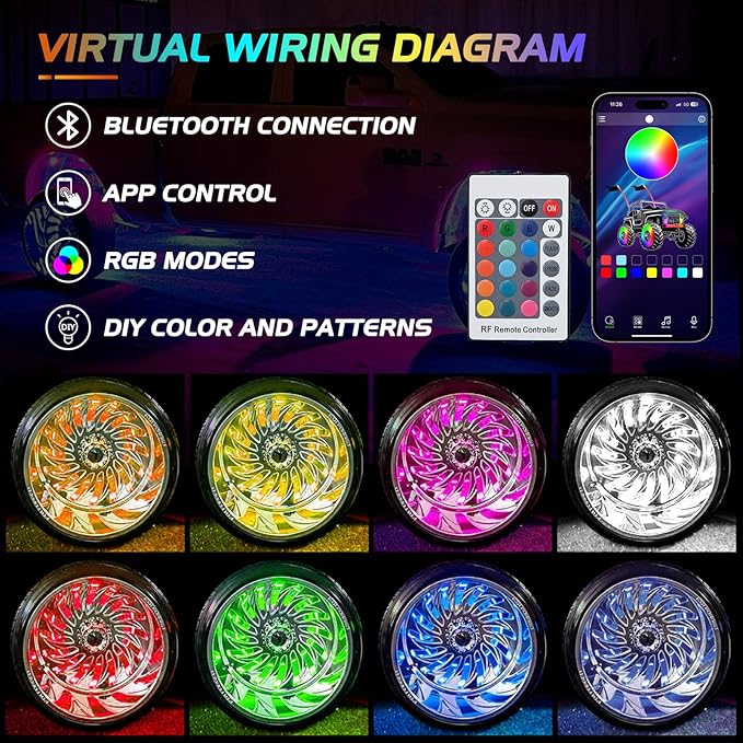 Nilight 4PCS 15.5inch Double Row LED Wheel Ring Lights RGB with APP and Remote Control Neon Lights w/Turn Signal and Braking Function Dual Row for Car Van SUV Truck