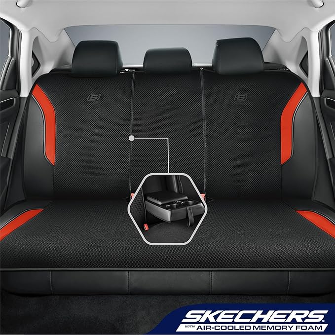 Skechers Memory Foam Car Seat Covers, Air Cool Mesh Thick Seat Covers, Car Seat Full Sets, Airbag Compatible, Automotive Comfort Protection for Most Cars,Vans,Trucks, SUVs,Orange