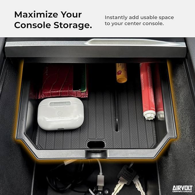 Center Console Organizer Set for Tesla Model Y Juniper (Premium & Performance 2025/26) and Model 3 Highland (All Trims 2024/25/26) – 4PCS Tesla Interior Accessories – Black