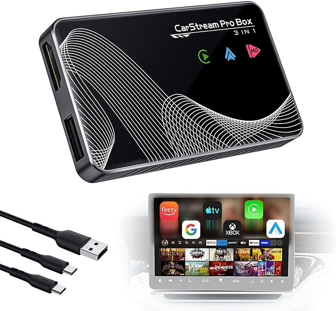 2026 Upgraded 【 3-in-1 】 HDMI Input Car TV & Wireless CarPlay Adapter & Android Auto, Stream TV Stick/i-Phone/Android Phone to Your Vehicle, Plug & Play for Factory Car Stereo 2016+