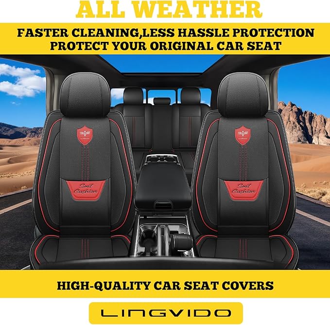 LINGVIDO Car Seat Covers for Front Seats (2 Seats) - Premium Perforated Nappa Leather,Waterproof Shield, Omni-Adapt Fit for SUVs Sedans, Ideal for Rideshare & Pets