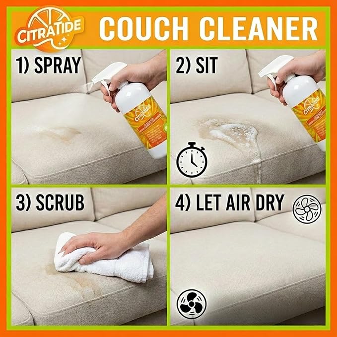 Plant-Based Couch Cleaner & Stain Remover Spray – Upholstery & Fabric Cleaner for Sofas, Couches & Car Interiors – Pet & Kid Safe, Non-Toxic, Eco-Friendly, Made in USA