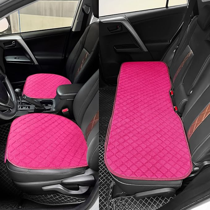 surpassme Car Seat Covers Universal Seat Covers for Car Accessories with Storage Pockets, Car Front Seat Covers and Rear Bench Coverfor Automotive, SUV, Truck, and Van(Pink)