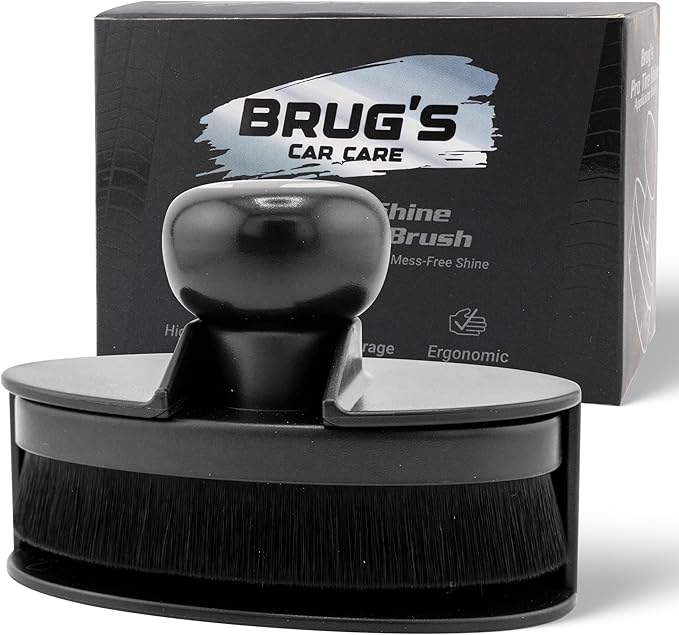 Brug's Pro Tire Shine Applicator Brush, 4 Inch Wide Head, Soft Bristles with Stand