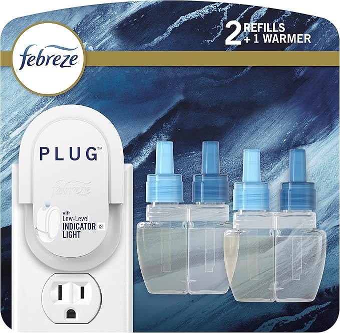 Febreze Plug, Ocean Scent, Scented Refill, 1 Warmer + 2 Oil Refills