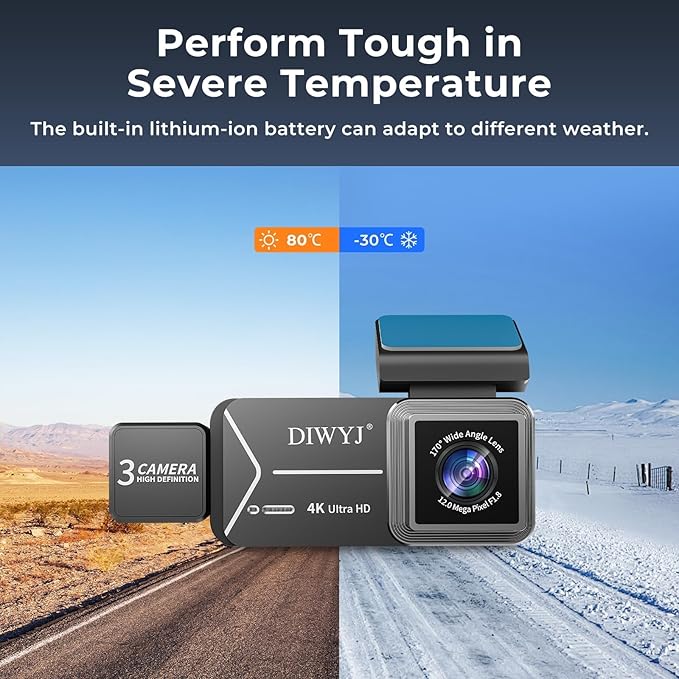 Dash Cam Front and Rear, 4K+2.5K+1080P with 170° Fisheye Lens, Full HD Dash Camera for Cars, 5GHz WiFi, IR Night Vision, WDR, 64GB Card Included, 24/7 Parking Mode, G-Sensor & Loop Recording（D7）