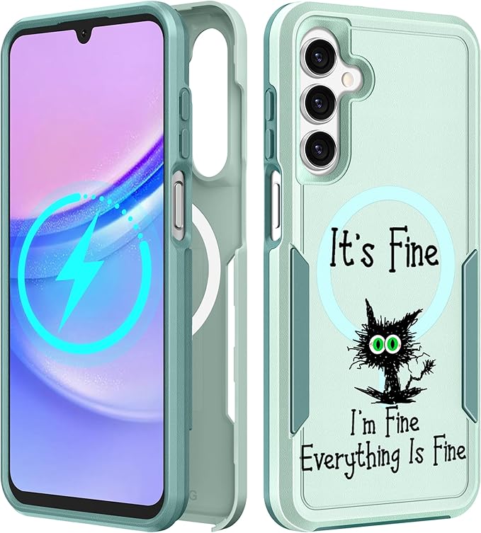 for Samsung Galaxy A16 5G Phone Case - Compatible with MagSafe Women Girls Cute Magnetic Protective Cover Cool Kawaii Girly Unique Cat Heavy Duty Shockproof Design for Samsung A16 5G Case