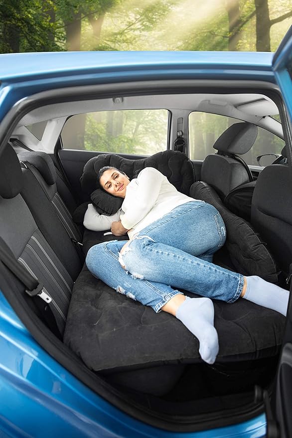 Zento Deals Inflatable Air Mattress for Car - Portable Travel Bed with Pillows for Camping, Sleeping Outdoors - Universal for SUV, Truck and RV Back Seat (Pack 1)