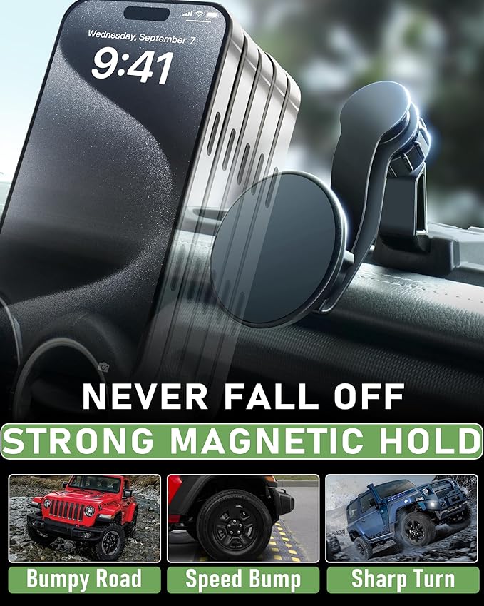 Magnetic Phone Mount for Jeep 2018-2023 Wrangler JL JLU & Gladiator JT - Dashboard Phone Holder with Magsafe for Jeep Wrangler & Gladiator Accessories (Not for 4XE)