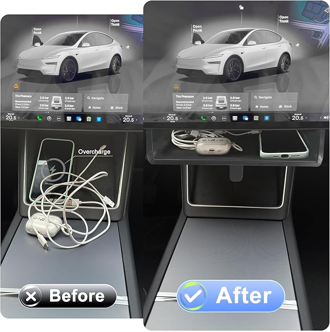 Hidden Under Screen Storage Box for Tesla Model Y(2025-2026) & Model 3 (2024-2026) – Openable Center Console Organizer with Anti-Slip Pad, Tesla Accessories