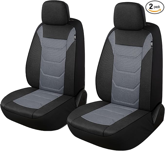 3D Air Mesh Car Seat Covers Front Sets Washable and Breathable Premium Cloth Automotive Vehicle Seat Covers for Cars Interior, Universal Fit for Most Cars, Sedan, Truck, SUV(Black/Gray)