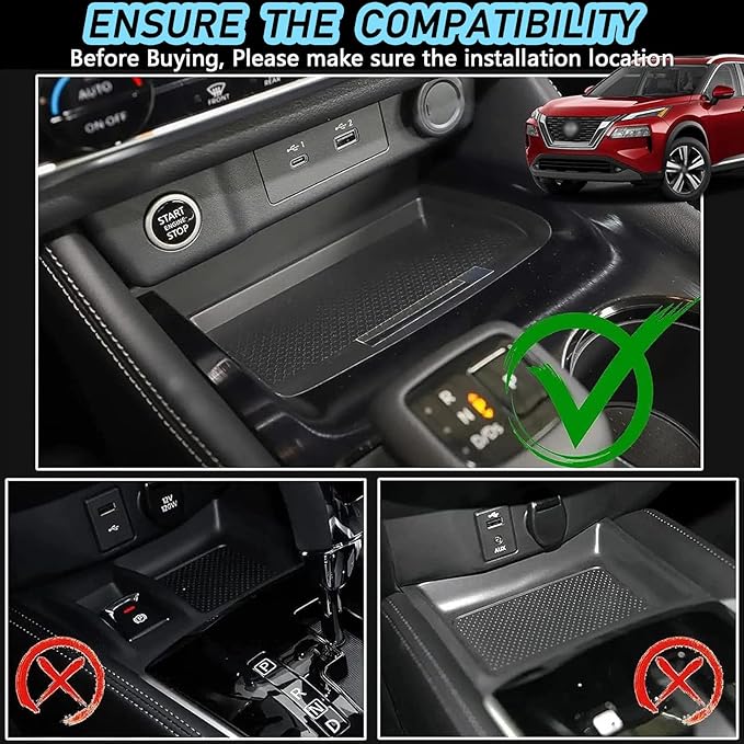 Wireless Car Charger with 15w Wireless and 27w USB Qc3.0 Fast Charging for Nissan Rogue (2021-2023) S/Sv/Sl Center Console Charging Pad Mat Interior Accessories