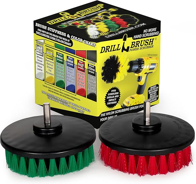 Drill Brush - Cleaning Supplies - Medium and Stiff Bristle Brush Kit - Spin Brush - Grout Cleaner - Tile, Counter-tops, Stove, Oven, Sink, Trash Can, Floors - Concrete Swimming Pools, Garden Fountains