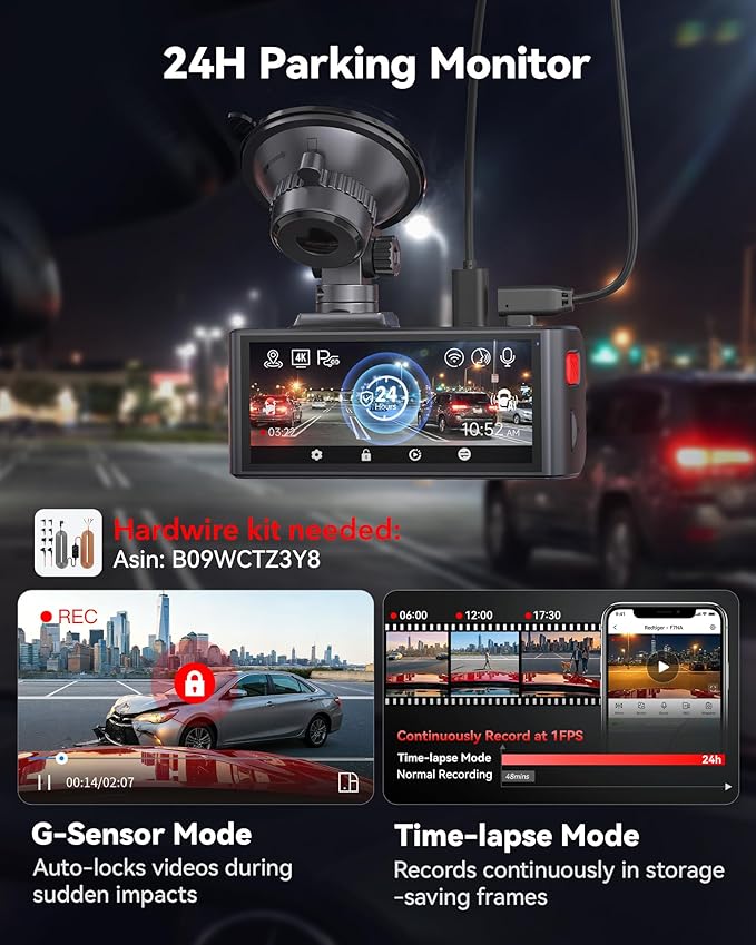 REDTIGER F7NA 4K Dual Dash Cam, STARVIS 2 IMX678, 8MP, 5GHz WiFi (20MB/s Fast Download), 4K Front 1080P Rear, GPS, Voice Control, WDR, HDR Night Vision, 24H Parking Mode, Support 512GB Max(No SD Card)