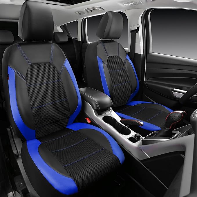 CAR PASS Leather seat Covers,Automotive Universal Sport car seat Cover Super 5mm Composite Sponge Inside,Airbag Compatible fits Most Cars, SUVs, Trucks, and Vans (Full Set,Black and Blue)
