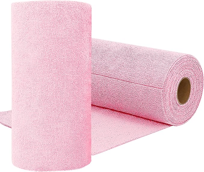 Niurewan Microfiber Cleaning Cloth Roll,75 Pack Reusable Tear Away Microfiber Towels,Ultra Absorbent Dish Rags for Car,Home,Garage or Shop (Pink)