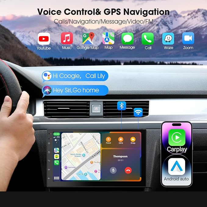 Wireless CarPlay Screen for Car & Android Auto Head Unit - Touchscreen 7 Inch Double Din Car Stereo with Backup Camera for All Cars (2+32GB NO Camera)