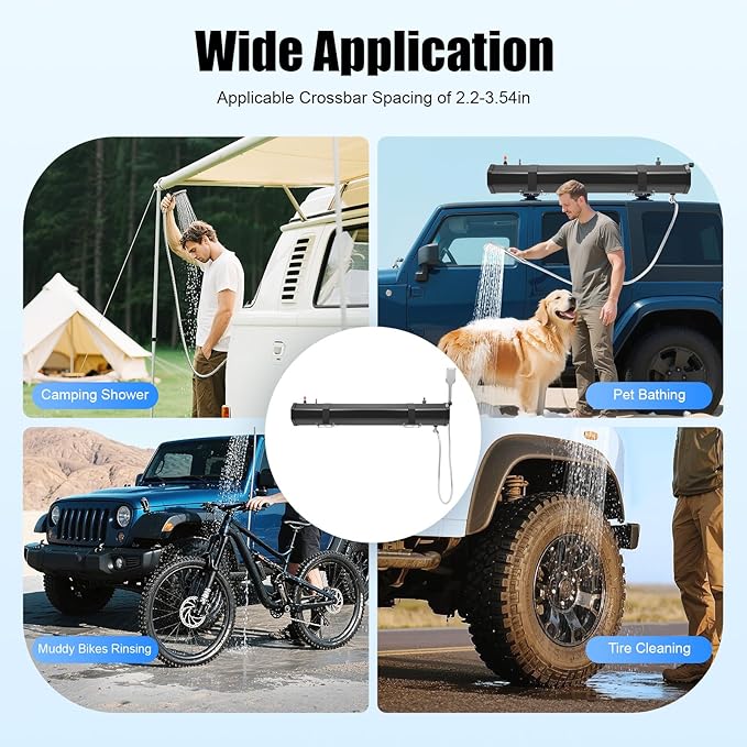Portable Water Tank for Camping, 30L/7.93gal Self-Pressurized Water Tank, Roof Rack Mount Road Shower with Shower Head and Storage Bag, Car Camping Shower for SUVs, Sedans, RVs, Trucks