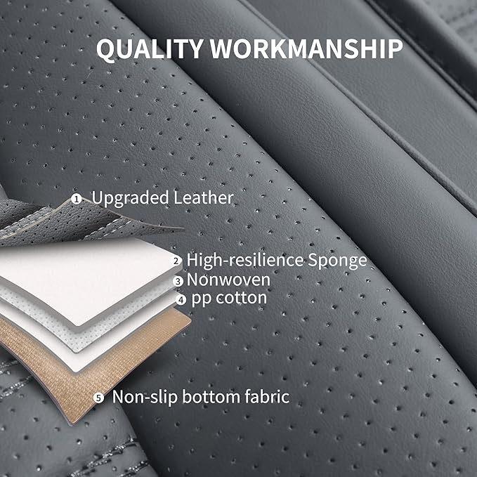 Leather Car Seat Covers, Waterproof Horizontal Stripes Front and Rear Car Seat Cover, Breathable Automotive Seat Covers for Sedan SUV Pick-up Truck (5 PCS Full Set, Grey)