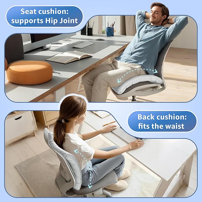 Lumbar Support Pillow, Inflatable Seat Cushion, Lightweight Car Back Cushion, Portable Chair Seat & Back Cushions for Office, Flight, Workplace, Gray Stadium Cushions with TPU
