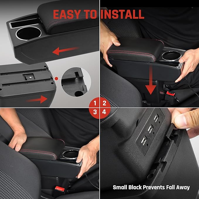 YJYWZH Armrest Box for Hyundai Accent Verna Accessories 2017-2020 Armrest for Car Center Console Organizer Double Layer Storage Space with 3 USB Ports, Red Thread