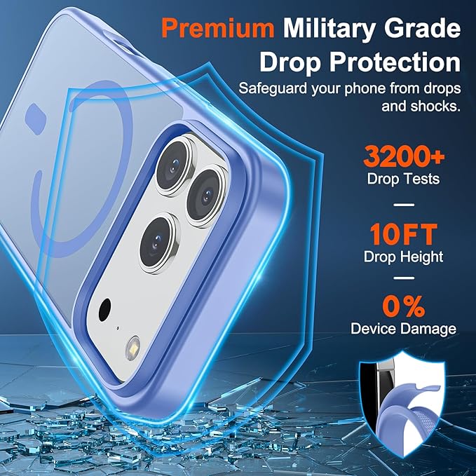 SUPFINE Magnetic for iPhone 17 Pro Max Case (Compatible with MagSafe)(Military Grade Drop Protection) Translucent Matte Shockproof with Anti-Fingerprint Phone Cover,Blue Purple