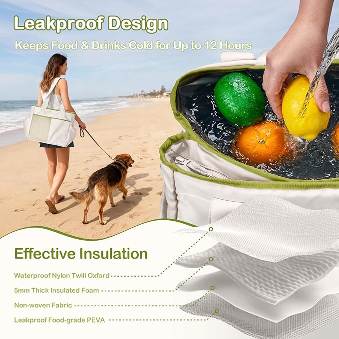 Odoland Soft Cooler Bag - Leakproof & Insulated, 2-in-1 Collapsible Design, Dry/Wet Separation, Large Soft Sided Cooler with Multi-Pocket Design for Beach, Picnic, Camping, Day Trip, Family Size