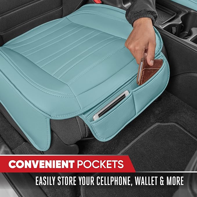 Motor Trend Seat Covers for Cars Trucks SUV, Faux Leather 2-Pack Mint Padded Car Seat Covers with Storage Pockets, Premium Interior Car Seat Cover