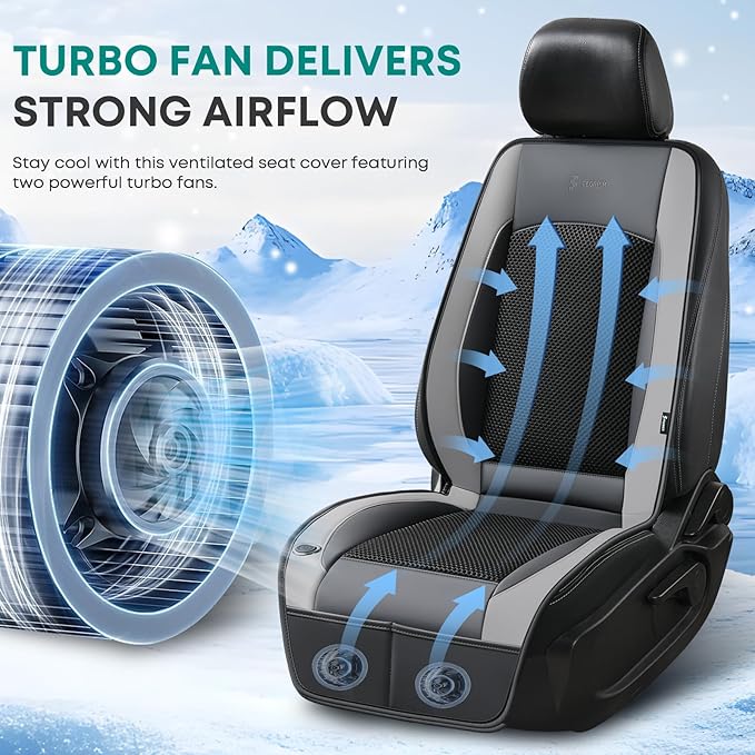 FLORICH Cooling Car Seat Cover, 12V/24V Car Seat Cooling Pad, Ventilated Seat Cushion with 2 Powerful Turbo Fans, 3-Speed Adjustable Cooling Car Seat Covers for Summer Driving Universal Fit for Car