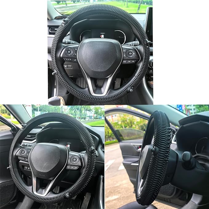 Silicone Steering Wheel Cover - Massage Grip Steering Wheel Cover Anti-Slip Universal Car Steering Wheel Covers for Women Men Fits 14-15 Inch (Black with realease)