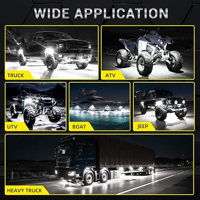 20 Pods Alloy Pure White LED Rock Lights with Extension Wires, IP68 Waterproof Shockproof 24LEDs 6500K Super Bright White Neon Underglow Kit for Semi Trucks Trailer Offroad Pickup Boats Sedans RV