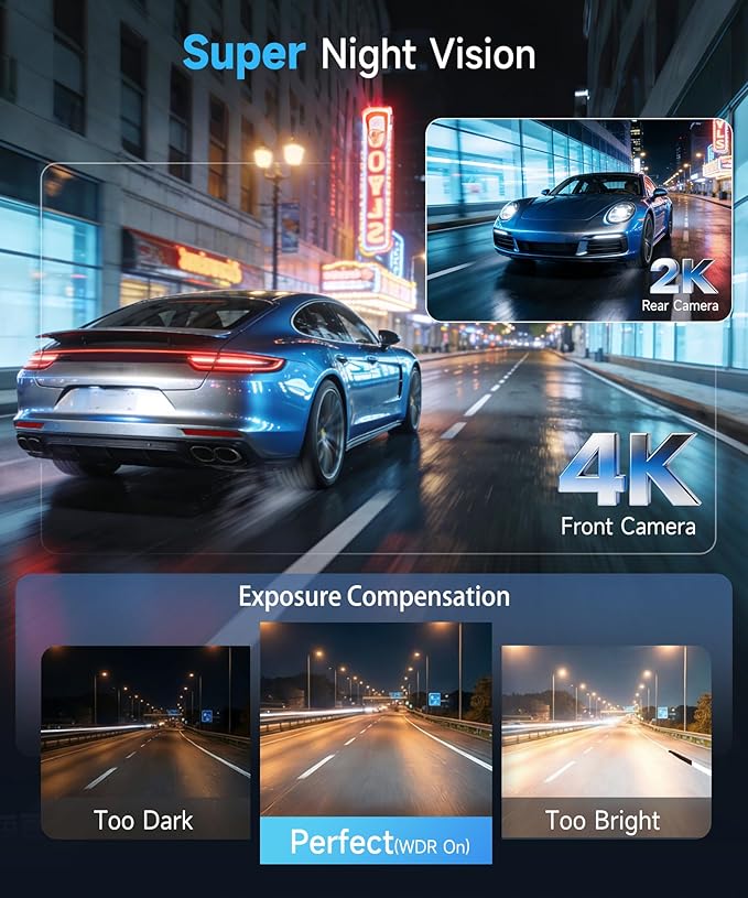 4K+2K Dash Cam Front and Rear, Dual Band WiFi, Dash Camera for Cars, with 5.8GHz WiFi, GPS Tarcking, Dash Camera with Night Vision, G Sensor, Loop Recording, Support ADAS BSD LCA