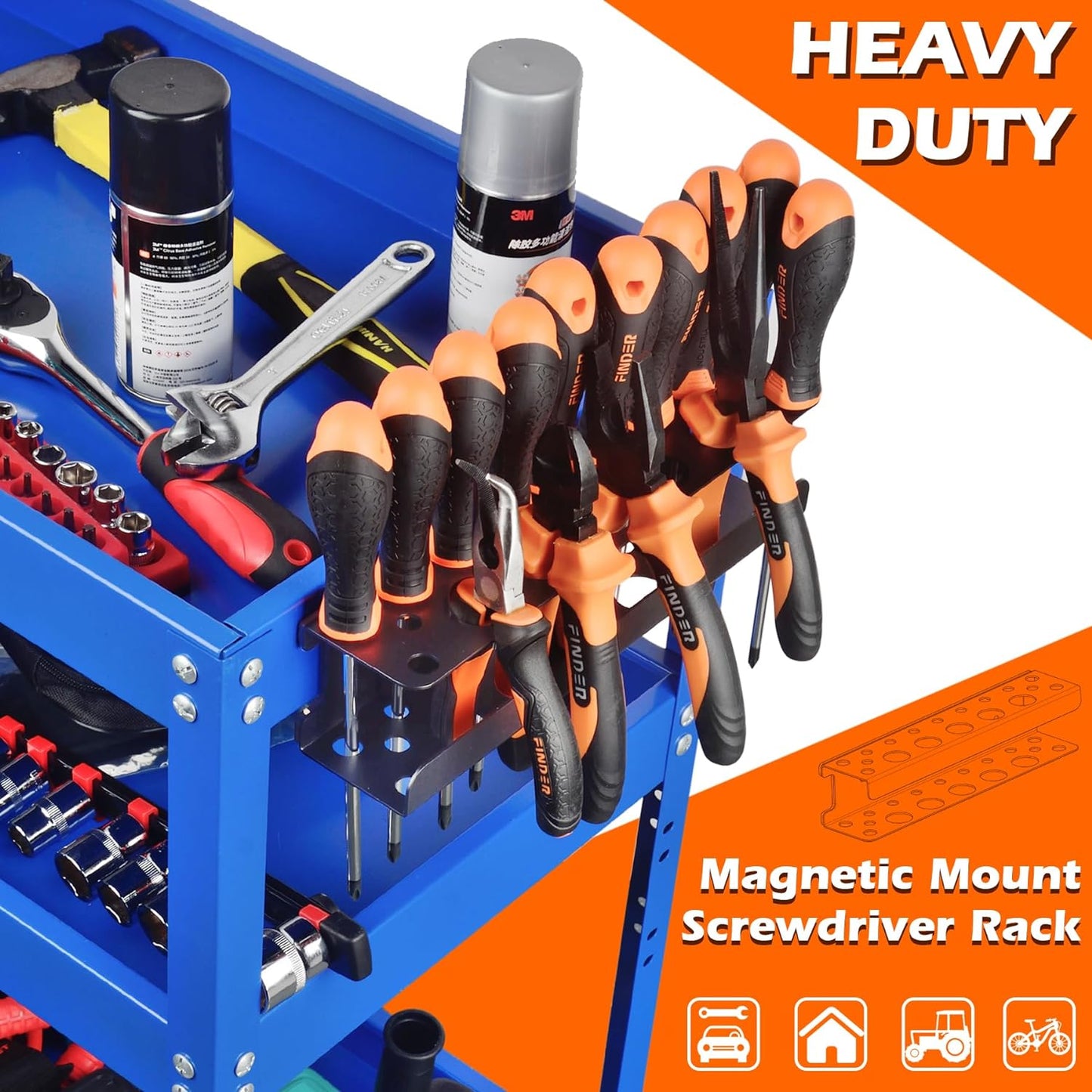 MUTUACTOR Screwdriver Organizer Rack Heavy Duty,Magnetic Mount Screwdriver Holder Plier Organizer,Magnetic Tool Holder Storage Holder for Various Screwdrivers Pliers Shears Tool Chest Cart Workbench