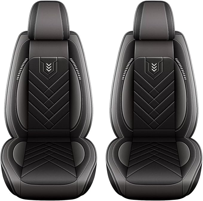 AOMSAZTO 2 Front Car Seat Covers for Toyota 4Runner 2003-2026: Faux Leather Automotive Seat Cover Waterproof Compatible Airbag(2 Seats, Black&Grey)