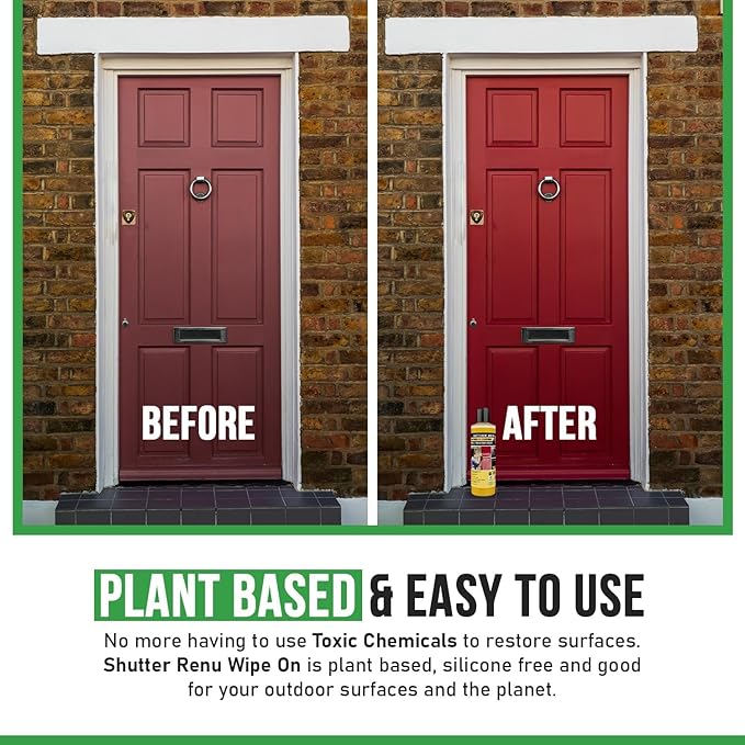 Wipe On | Advanced Color Restorer & Protectant for Faded Shutters | Plastic Car Trim | Patio Furniture & Outdoor Surfaces | Rejuvenate & Restore Vibrant Color to Weathered Items Easily