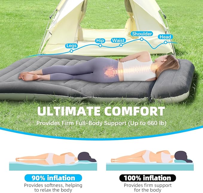 KMZ Inflatable SUV Air Mattress for Car, Truck & Camping – Portable Thickened Car Bed for Travel, Includes 2 Pillows & Electric Pump