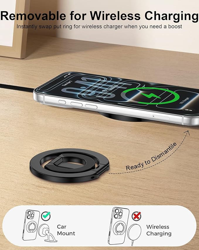 MagSafe Phone Grip Holder Dual-Sided Magnetic Finger Ring Adjustable Kickstand Loop for iPhone 17/16 Pro Max/15 Plus/14 Pro/13 Mini/12, Samsung, Magnet Phone Stand Grip Compatible with Mag Car Mounts