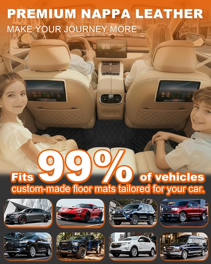 All-Weather car Floor MATS-Suitable for 99% of car Models,Leather car mat, offering Personalized Embroidery and Multiple Color Options,Provide Protection for car Rug (Orange)