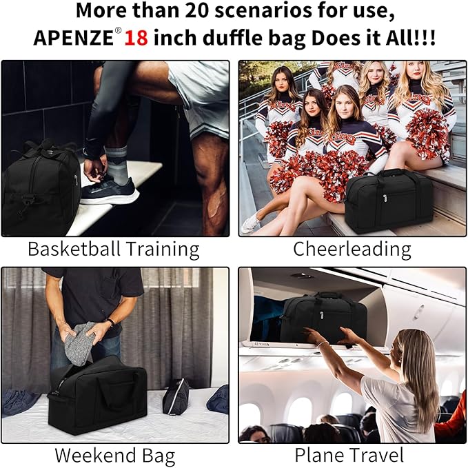 Small Gym Bag 18 inch Carry On Duffel Bag for Weekender Travel - Black
