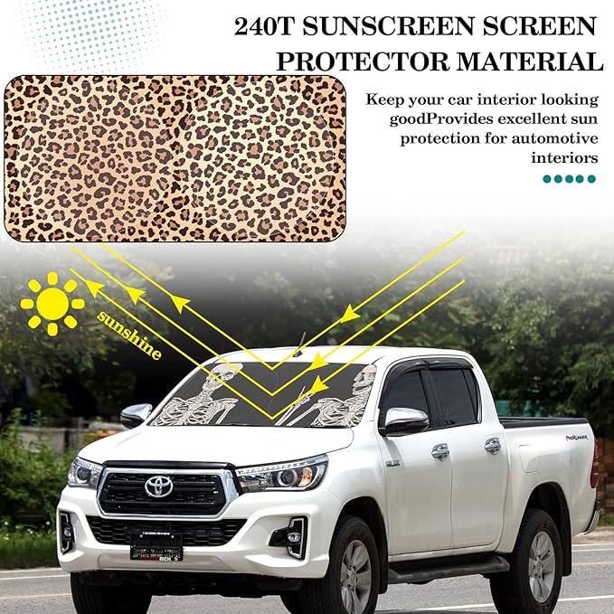 Windshield Sun Shade Foldable Car Front Window Covers for Car Accessories Sun Heat UV Rays Visor Protector Protection for Universal Cars SUV Truck(Nice Leopard)