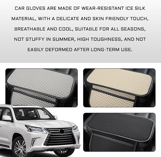 Armrest Cover for Car Console Covers for SUV Center Console Arm Rest Breathable Pad Middle Box Armrest Cushion Pad with 2 Organizer Bags Universal Car Interior Accessories Protection(Black)