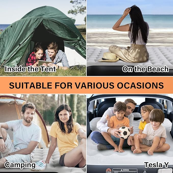Coverado Tesla Model Y Air Mattress, One Click Self Inflating Tesla Y Sleeping Pad, Wireless Pump & Light Function, 4.5" Thick Comfort Flocking Model Y Air Bed, Tesla Model Y Mattress Fit 2020-2026