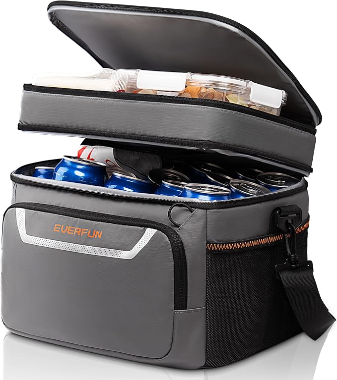 EVERFUN Small Cooler Bag 24/48 Can Insulated Lunch Box Double Deck Soft Leak-Proof Waterproof Collapsible Ice Chest for Men Women Work Travel Car Trip Picnic Beach