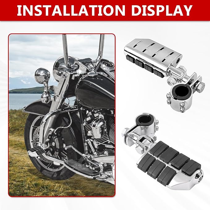 Motorcycle Clamp-on Highway Pegs Universal Adjustable Engine Guard Foot Rests w/Mount Clamp Kit For Most Motorcycle Models with 25mm 32mm 34mm Crash Bar Tube Accessories(Chrome Style)