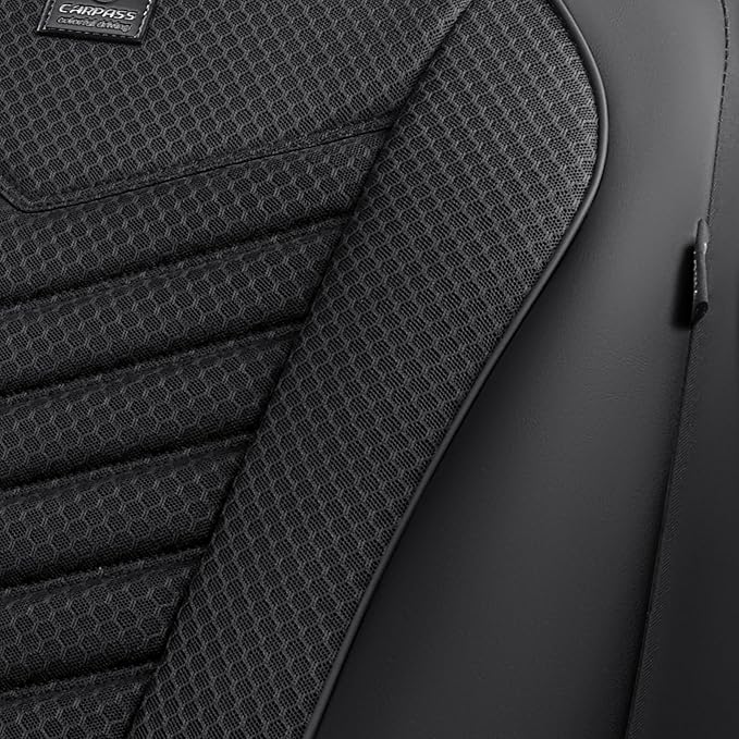 CAR PASS 3D Foam Mesh Leather Car Seat Covers Front Seats, Breathable Two Front Seat Cover for Cars, Comfortable Universal Fit for SUV Truck Sedan Automotive Anti-Slip Airbag Compatible, All Black