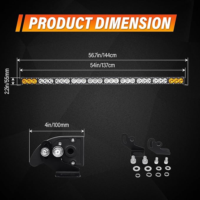 Willpower 54 inch LED Light Bar Single Row Dual Color 300W Off Road Light Bar White Amber Combo LED Work Light Truck UTV 4x4 Cars SUVs ATVs Boats Fog Driving Light with Wiring Harness kit