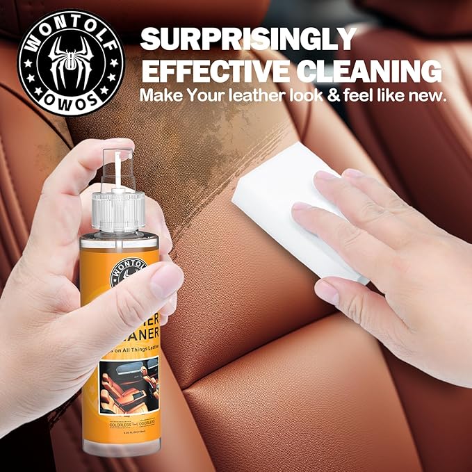 Wontolf Leather Cleaner and Conditioner Non-Toxic Gentle Total Interior Cleaner Car Wash Kit, Leather Boot Care Kit, Safe for Use on Car Interiors, Leather Apparel, Furniture, Sofa, Shoes, Bags