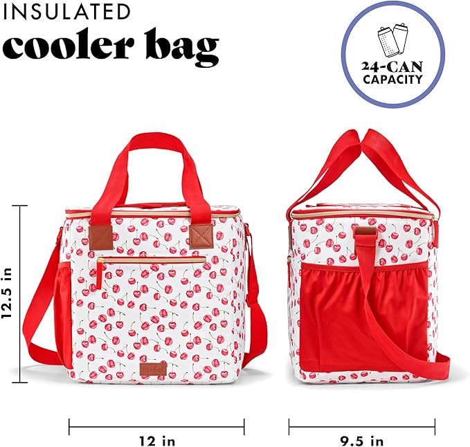 Fit & Fresh, 24-Can Soft Cooler Bag Insulated Leak-Resistant, Portable Soft Cooler, Large Cooler, Soft Sided Cooler Bag, Travel Cooler, Cherry
