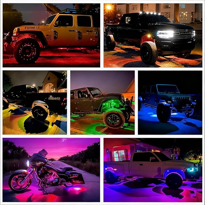 RGB LED Rock Lights Kit, 12 pods Multicolor Neon Light with Bluetooth App/Remote Control Flashing Music Mode, Aluminum Metal, IP68 Waterproof, 12v for Truck ATV UTV SUV